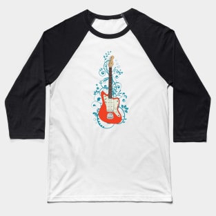 Red Offset Style Electric Guitar Flowering Vines Baseball T-Shirt